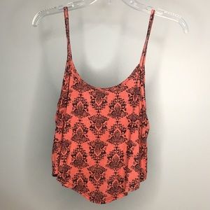 DEB Salmon and Black Damask Patterned Crop Tank